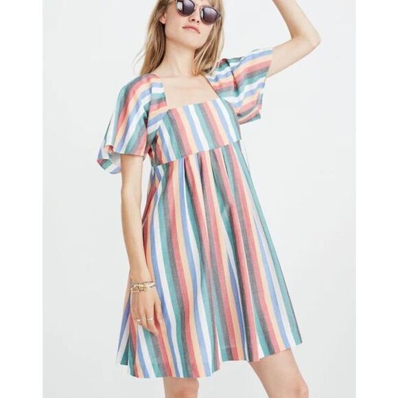 Madewell Square-Neck Mini Dress in Festival Stripe Size S - Picture 1 of 11